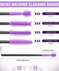 Side view: sewing machine cleaning brush set, 20 pieces with black handles and purple silicone bristles; 4 head types x5.