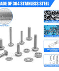 710 Piece Stainless Steel 304 Machine Screws Nuts And Washers Assortment Kit with case, showing screws, nuts, and washers.