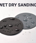 Ailier 3 Inch Sanding Disc Hook And Loop 80 Grit Sandpaper For Drill Pad in wet dry sanding with water droplets.