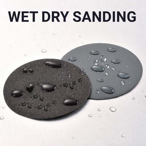 Ailier 3 Inch Sanding Disc Hook And Loop 80 Grit Sandpaper For Drill Pad in wet dry sanding with water droplets.