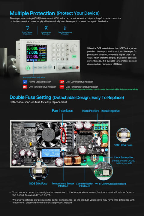 5 Digit Dual Range DC To DC Buck Power Supply With Voltmeter, Adjustable Output Up To 60V 12A, internal components display