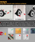 3 ways to mount 2-In-1 Stud Finder With Laser Level using adhesive strips, pins, or keyhole method on various surfaces