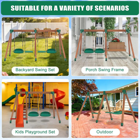 Heavy Duty A-Frame Swing Set Middle Bracket Kit With Four Swing Leveling Bases For 4x4 Posts And 4x6 Beam, DIY Swingset Hardware For Easy Install, Fits Standard Wood Beams And Posts
