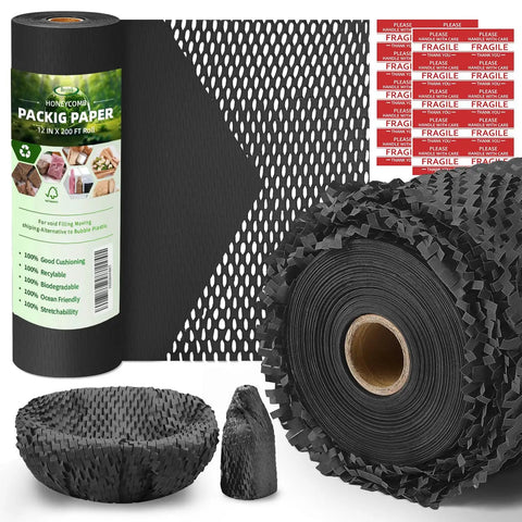 Eco Friendly Honeycomb Packing Paper Roll 12 Inch By 200 Foot Cushioning Alternative For Bubble Wrap Moving And Shipping No Plastic Recyclable Kraft Paper Biodegradable Green Packaging Solution For Protecting Delicate Items product image showing roll and honeycomb pattern