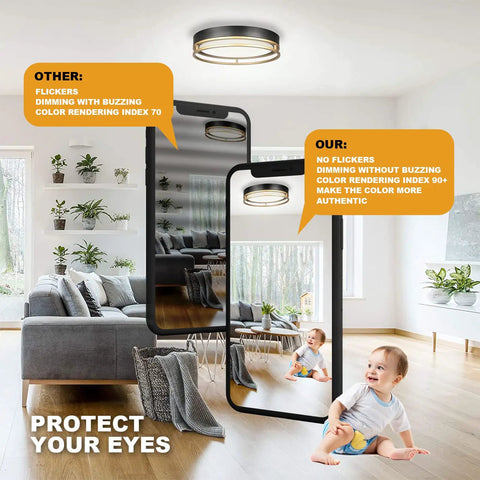 12.5 Inch LED Flush Mount Ceiling Light 26W 1700 Lumens Dimmable With 3 Color Temp 3000K 4000K 5000K in living room setting