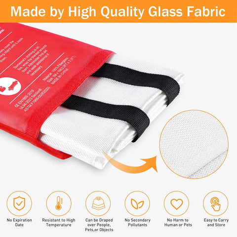 Fiberglass Fire Safety Blanket Heavy Duty Fire Retardant For Home Kitchen Camping Grilling Car Office Warehouse School Picnic And Fireplace Your Go To Heat Shield Up To 1022 Degrees Heat Resistant, white blanket in red pouch