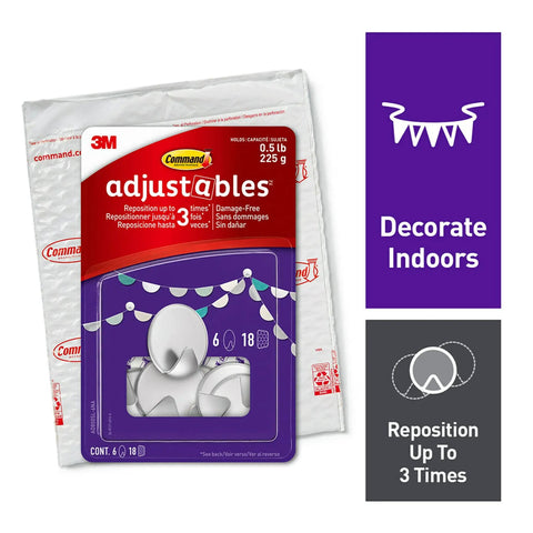 Repositionable Wall Decor Clip Kit With 8 Spring Clips And 24 Mini Squares in white finish, shown in packaging