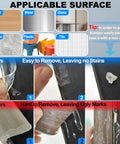 Self Adhesive Clear Wall Corner Protectors Built Tough For Daily Use shown on various surfaces, demonstrating easy removal without stains.