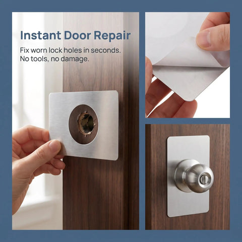 Top Grade Stainless Steel Door Lock Reinforcer Plates With Easy Install Adhesive Backing Perfect For Fixing Shaky Handles And Deadbolts While Boosting Home Security Plus Adding A Nice Decor Touch Without Screws Needed At All, stainless steel door plate on wood door