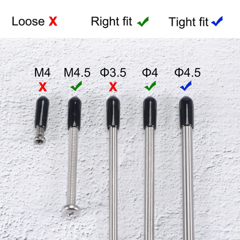 Butter Smooth Rubber End Caps For Table Legs And Metal Pipes Keep Floors Scratch Free Shield Sharp Bolts And Nailheads Sweet Bumper Shields Fit 4mm Inner Opening In Black Pack Of Fifty Pieces on various metal rods for fit testing.