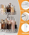 Image of 12 Inch 2 Tier Lazy Susan Turntable Organizer Adjustable Height, white floral design for spice or beauty items.