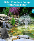 25W Solar Pond Filter Box With Water Pump by a koi pond with solar panel and fountain