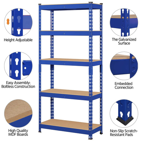 Heavy Duty 3 Pack 5 Tier Metal Storage Shelves For Garage Featuring Fully Adjustable Modular Frame In Bright Blue To Flex Your Storage Game Without Any Extra Effort Today