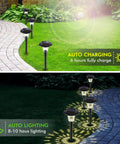 Day and night view of 8 Pack Glass Solar Outdoor Lights With 1000mAh Solar Panel Warm White Color Changing Modes For Pathways And Walkways