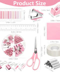 Must Have 11 Pcs Pink Office Supplies Set With Desk Organizer, Pencil Holder, Stapler, Tape Dispenser, Ruler, Clips, Scissors, Push Pins