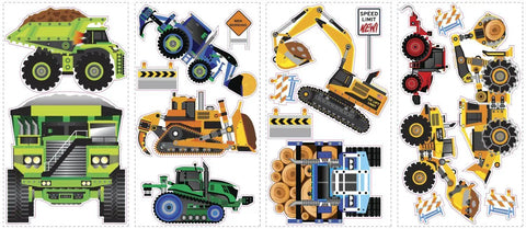 Speed Limit Construction Vehicles Wall Decals Peel and Stick Multi Pack Kid Friendly Rooms Removable and Repositionable No Residue Easy to Apply 10 by 18 Inch Panels 20.5 Inch Wide Roll Covers 28.18 Square Feet