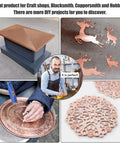 Collage of copper projects including decorative etchings, and crafts made with Pro Grade Copper Flashing Roll 99.95 Percent Pure.