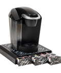 Space Saving 36 Pod Coffee Pod Drawer Black Metal Mesh Under Cabinet Organizer For K Cups with coffee maker on top