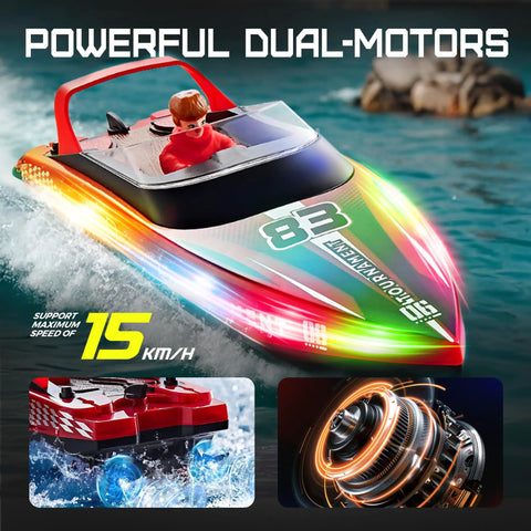 Two Pack 10 Inch Fast RC Boats For Pools Salt Water Remote Control Speed Boats Reach 15 KPH in water with dual motors
