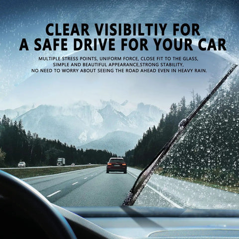No Sweat Swap Slick Sweep Windshield Wiper Blades Replacement Fit For Model S 2012 2025 Front All Season Car Glass Cleaner Natural Rubber Set Of Two Premium with a clear view of road in rain.