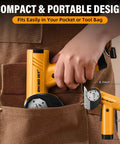 Get The Rhino Hit Cordless Electric Scissors Up A Gear With 4 Speed Settings Up To 320 Rpm For Fast, Smooth Cuts Through Cardboard And Packaging Materials This Yellow Rotary Cutter Is A Total Beast For Any Pro Or Diy Enthusiast Looking For Power And, shown in a pocket for portability.