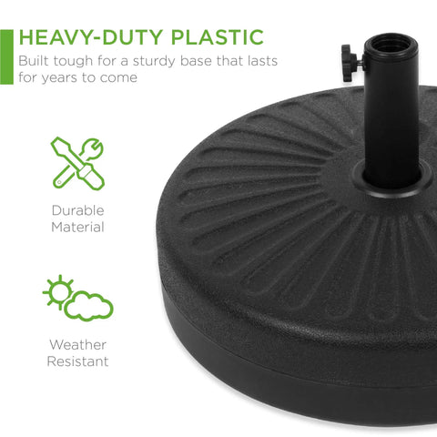 Fillable Round Sunburst Umbrella Base Stand With 55 Pound Weight Capacity, Plastic Patio Pole Holder For Outdoor Lawn Use with knob