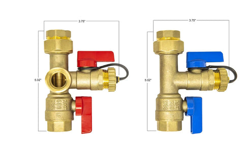 Three Quarter Inch IPS Isolator Tankless Water Heater Service Valve Kit With Brass Isolation Valves And Pressure Relief Valve