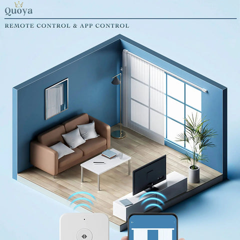 Top Shelf Motorized Smart Electric Curtain Track With Remote And Concealed Brackets in a modern living room setting.
