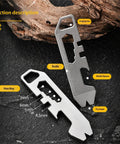 Ultra Lightweight Metal Alloy Multitool With Wrenches And Bottle Opener For Camping And Hiking Adventures, with scale and pry head details.