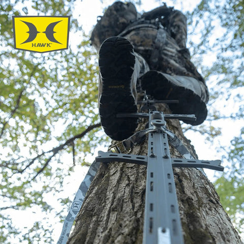 Hunter using Lightweight 30 Inch Aluminum Tree Climbing Sticks 3 Pack For Secure Ascents To Deer Stands Blinds And Tree Stands