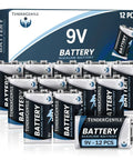 12 Pack 9 Volt Alkaline Batteries For Smoke Detectors Carbon Monoxide Alarms Security Systems And Walkie Talkies Plus Other Small Electronics Reliable Power Up For Home Office And Emergency Use, product packaging and batteries visible in image