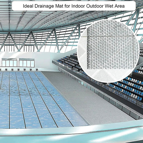 Drainage Non Slip Floor Mat 3 Feet By 16.4 Feet PVC Mesh Heavy Duty for poolside use in indoor wet areas.