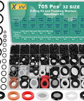 32 Size 705 Piece Plumbing Washers And O Ring Kit 2 In 1 Rubber Gasket Assortment in storage box with chart