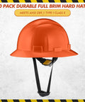 10 Pack Full Brim Hard Hats Orange Construction Helmet HDPE Safety Gear With 6 Point Adjustable Ratchet Suspension For Men And Women