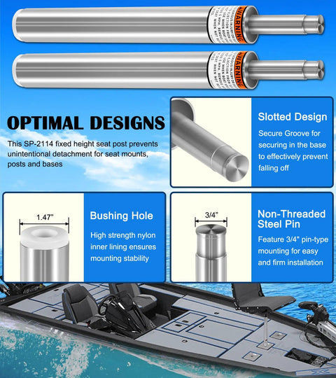 Two Pack Three Quarter Inch Boat Seat Pin Post For Pontoon And Bass Boats, Lock In Aluminum Extension Pole, design features overview