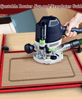 Top Shelf Adjustable Router Jig And Juice Groove Template For Sweet Custom Cabinet Projects in use, featuring a router on a wooden board.