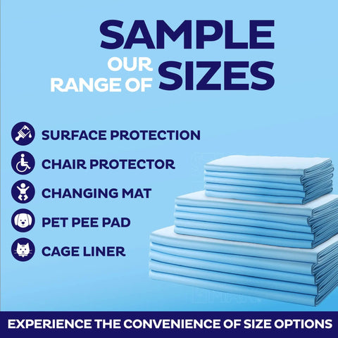Ultra Absorbent Disposable Adult Underpads Variety Pack Featuring Quilted Top Sheet for various uses like chair protector and changing mat.