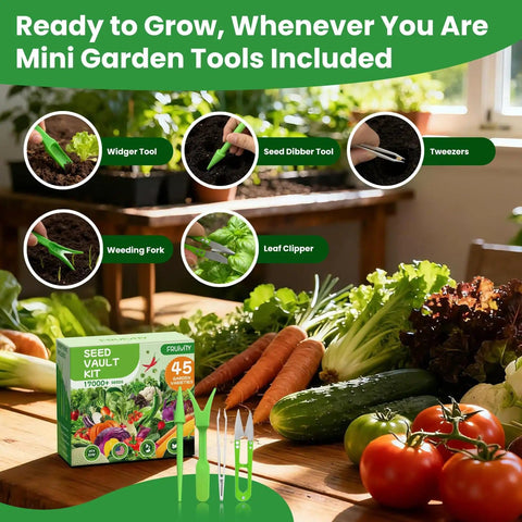45 Variety Vegetable Seed Kit With Over 17,000 Heirloom Seeds For Indoor And Outdoor Gardens Seed Vault Kit box with vegetables