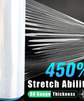 Rock Solid Heavy Duty Stretch Wrap Roll 15 X 1000 Ft Clear Industrial Grade Shrink Film showcasing 450% stretch ability.