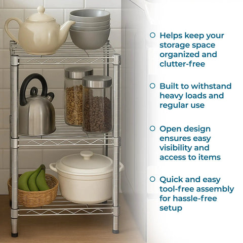 Rock Solid 3 Tier Stackable Chrome Wire Shelving Rack Carrying 200 Lb Per Shelf For No Fuss Quick Assembly And Compact Modular Organization For Closets Counters And Corners