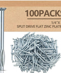 100 Pcs 1/4 Inch X 3 Inch Split-Drive Flat Zinc Plated Hammer-In Concrete Nails piling out of box