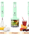 Real Talk Kickin Electric Hand Blender With Egg Whisk And Food Chopper 300 Watt Stick Mixer with whisk, chopper, and blender features.