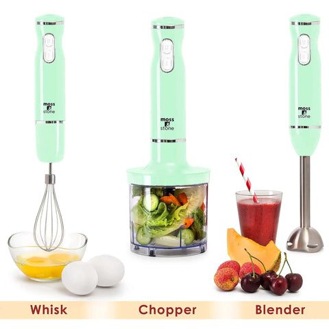 Real Talk Kickin Electric Hand Blender With Egg Whisk And Food Chopper 300 Watt Stick Mixer with whisk, chopper, and blender features.