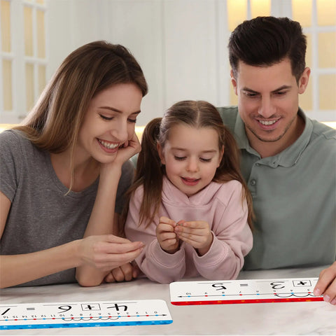 Family using 26 Pack Number Line Dry Erase Boards Cards Double Sided Writable And Erasable Whiteboards for math learning