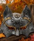 Rad Steampunk Fox Half Mask With Retro Gears And Rivets For Halloween Costume Party, unique metal gear design with silver and gold accents.