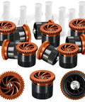 10 Pack Variable Arc Nozzles For Adjustable Pop Up Sprinkler Heads Hassle Free Yard Refresh Garden Lawn Irrigation Setup Zero To 360 Degree Spraying Total Coverage, brown plastic nozzles.