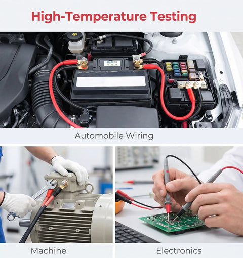 Heavy Duty 4 Gauge Copper Wire Connectors Plus Red And Black Ring Terminals For Battery Cable Adapters in automotive and machine testing.