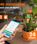 Person using smartphone with app and Super Easy Soil pH Tester For Gardens And Lawns With Fast Accurate Readings No Slurry Needed