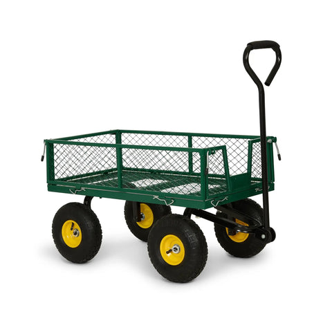 Heavy Duty Garden Cart 400 Lb Utility Wagon With Removable Mesh Sides And Flatbed Conversion Powder Coated Steel Bed Pneumatic Tires