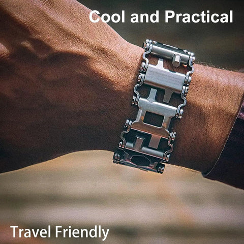 Dope 29 In 1 Multitool Bracelet For Men And Women Stainless Steel EDC Wrist Band with visible links and tools on a wrist